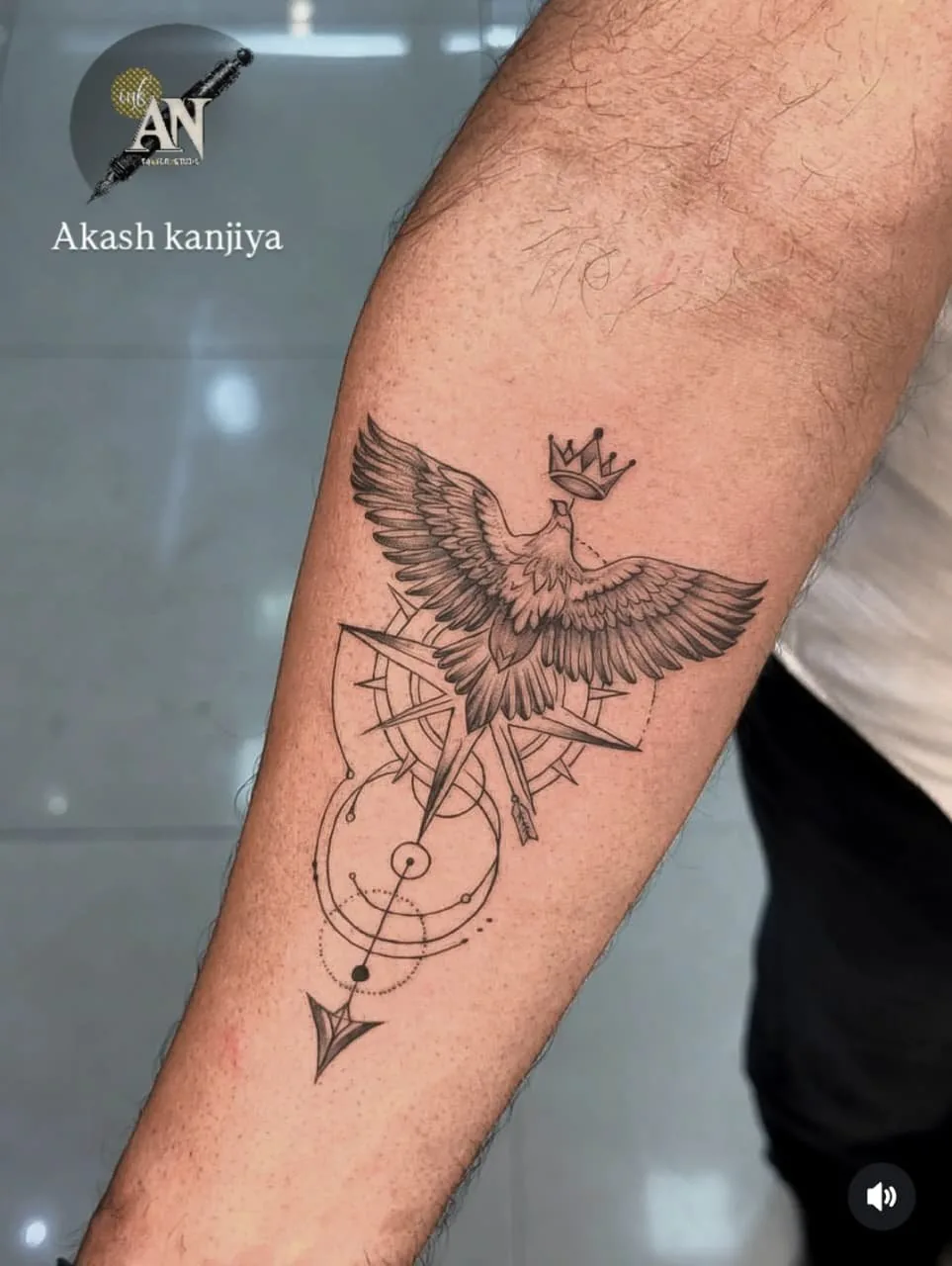 Eagle with geometric compass tattoo