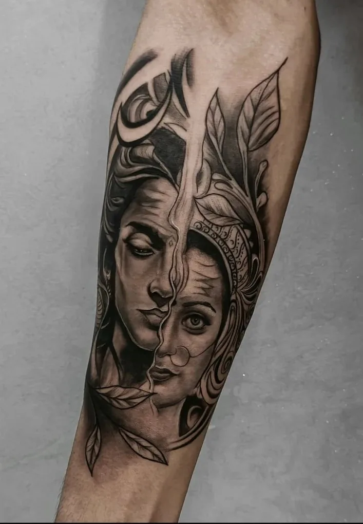 Shiva Parvati portrait tattoo